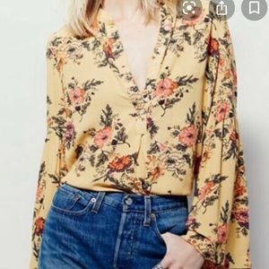 Free People Mustard Belle sleeve floral blouse